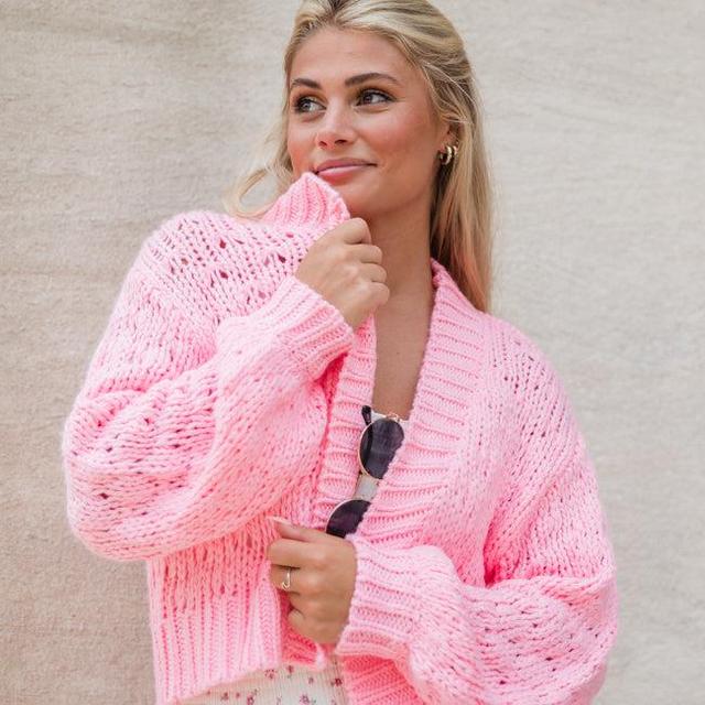 Focus On Me Pink Textured Sleeve Cropped Cardigan Product Image