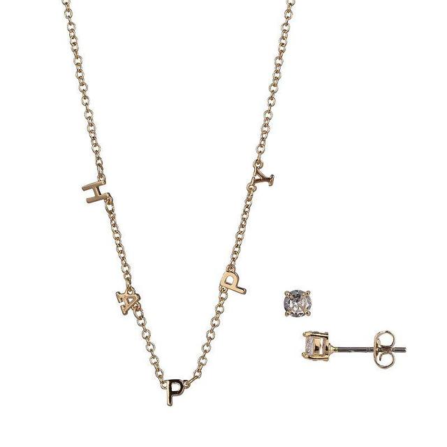 FAO Schwarz Kids Happy Pendant Necklace & Earring Set, Womens, Gold Tone Crystal Product Image