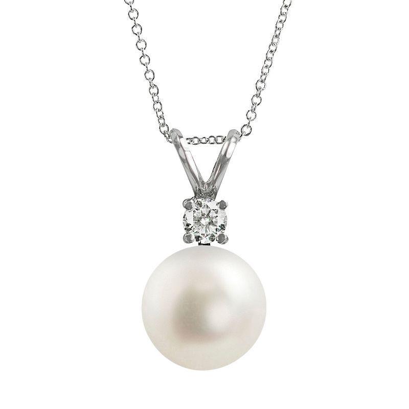 18k White Gold 1/10-ct. T.W. Diamond and AAA Akoya Cultured Pearl Pendant, Womens Product Image