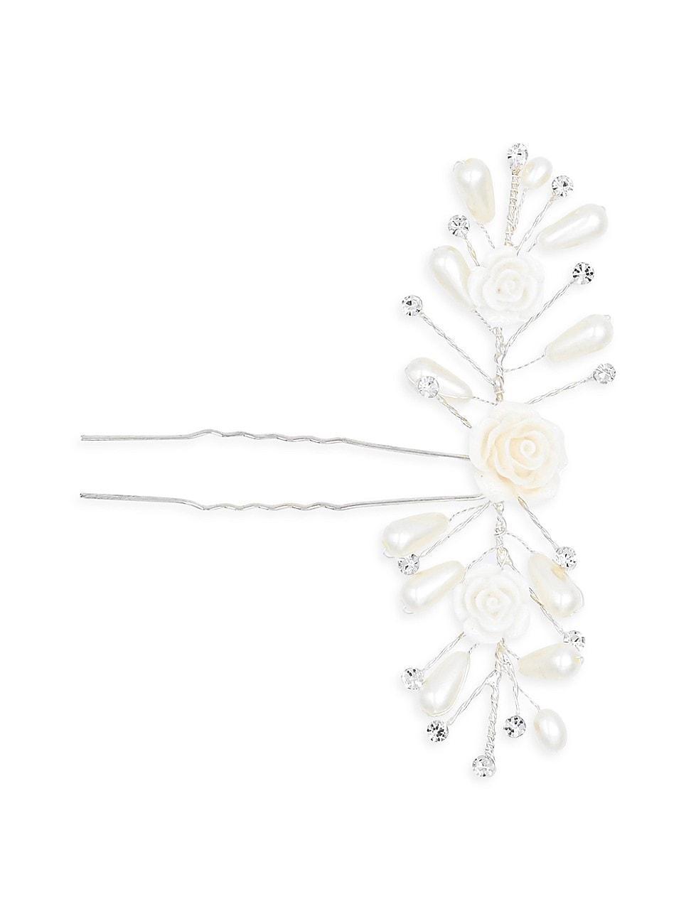 Womens Rhinestone Pearl and Rose Hair Pin Product Image