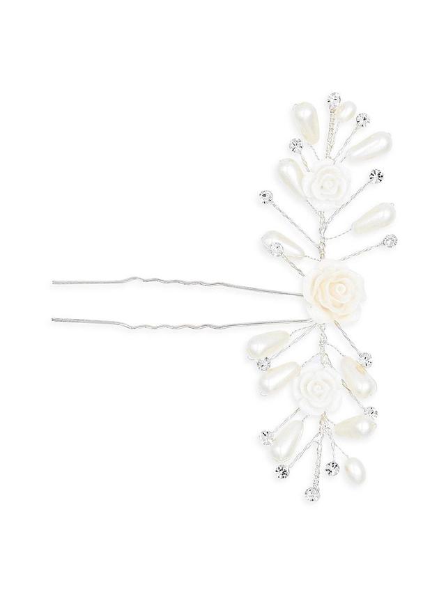 Womens Rhinestone Pearl and Rose Hair Pin Product Image