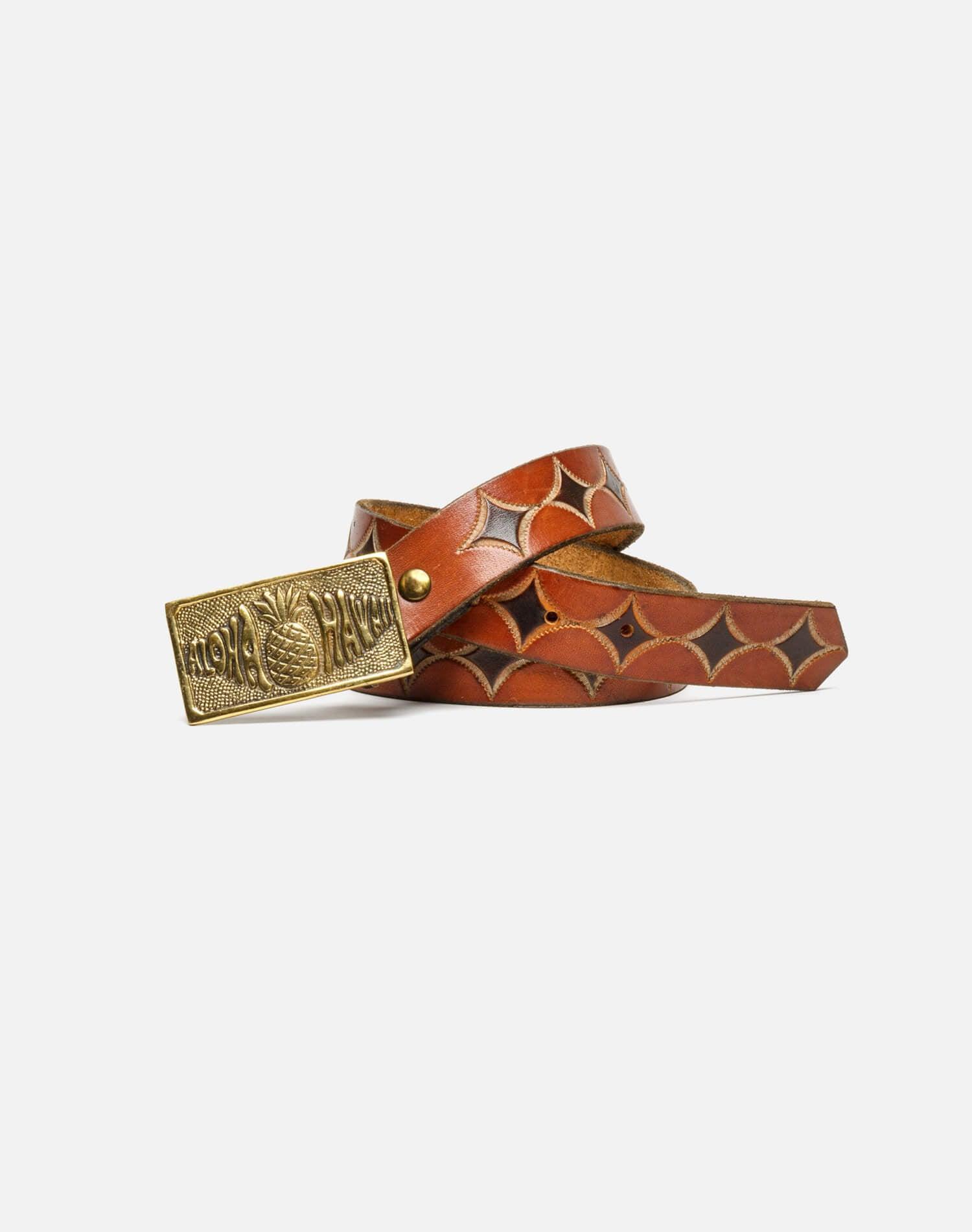 70s Aloha Brass Buckle on Embossed Belt Female Product Image