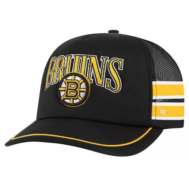 Mens 47 Boston Bruins Sideband Stripes Trucker Snapback Hat Product Image