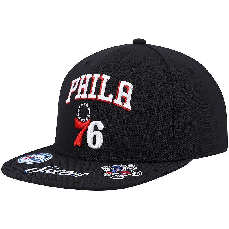 Mens Mitchell & Ness Black Philadelphia 76ers Front Loaded Snapback Hat Product Image