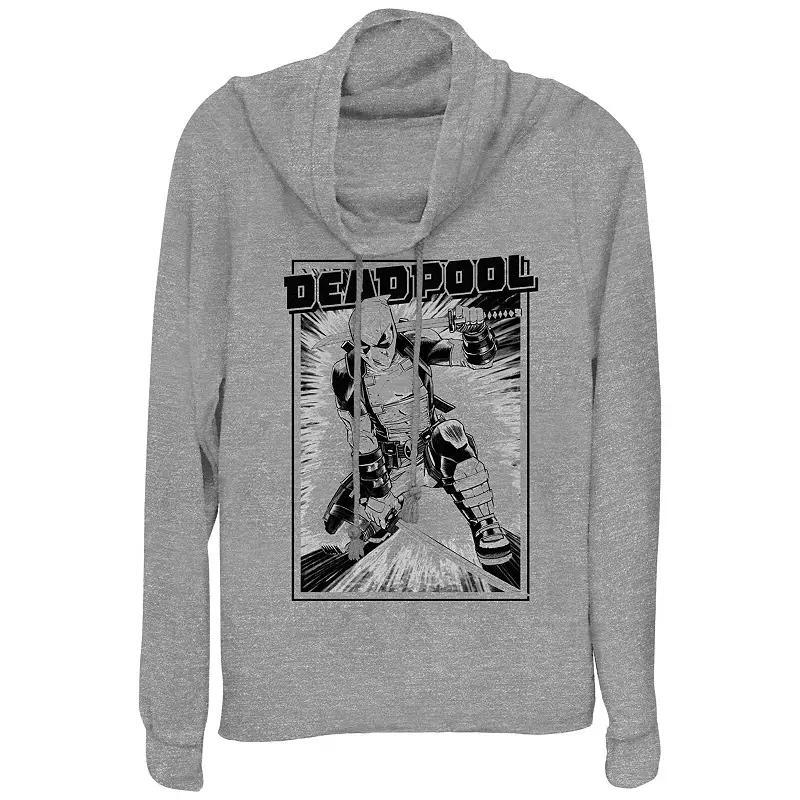 Womens Marvel Deadpool Samurai Stance Cowlneck Graphic Lightweight Long Sleeve Gray Grey Product Image