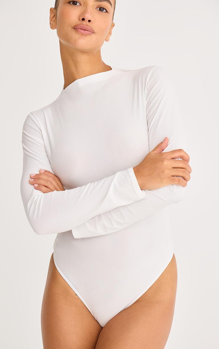 White Soft Touch High Neck Long Sleeve Bodysuit Product Image