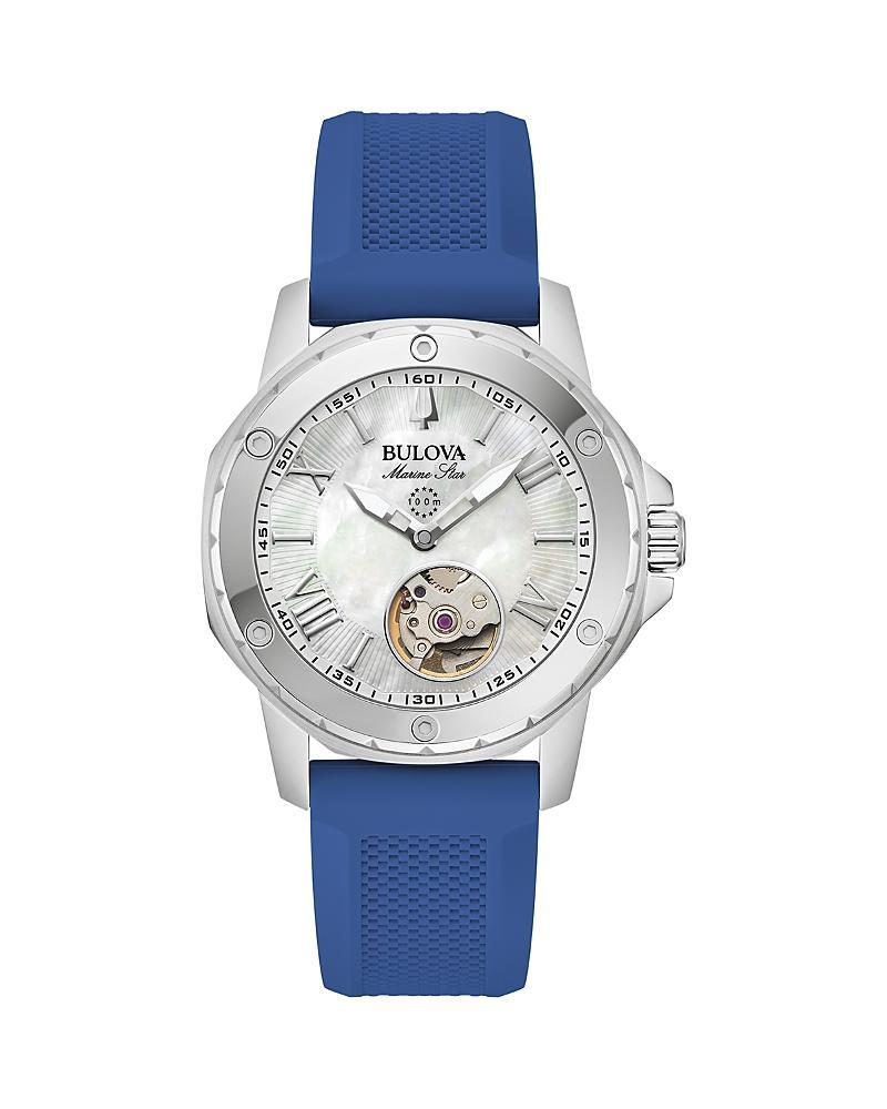 Bulova Womens Automatic Marine Star Blue Silicone Strap Watch 35mm Product Image