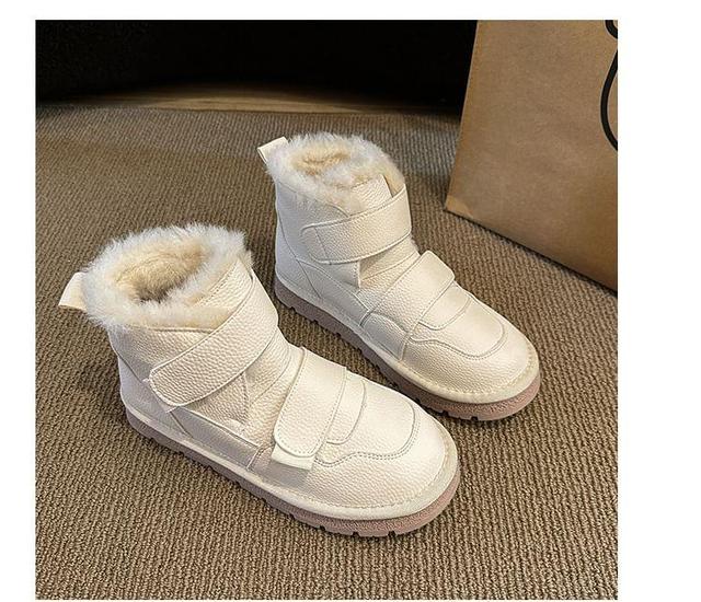 Platform Adhesive Strap Fleece-Lined Faux Leather Short Boots Product Image