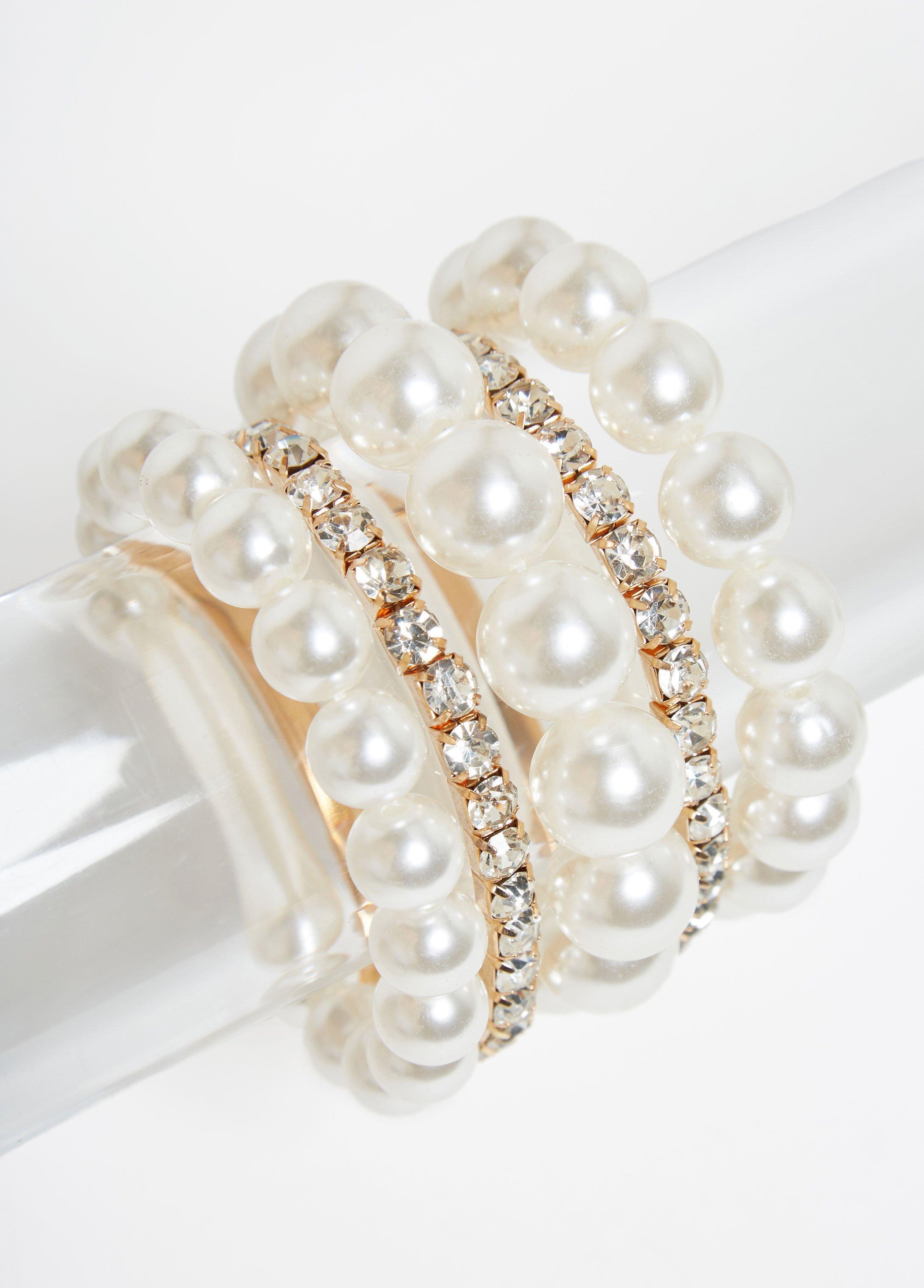 Plus Size Faux Pearl & Crystal Bracelet Set Ashley Stewart Product Image