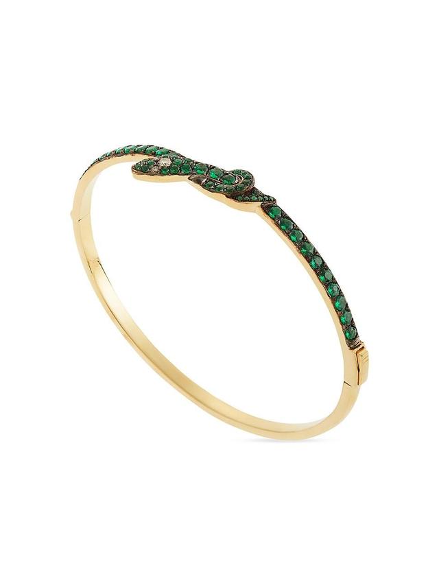 Womens Snakes 18K Yellow Gold, Emerald & 0.10 TCW Diamond Bangle Product Image