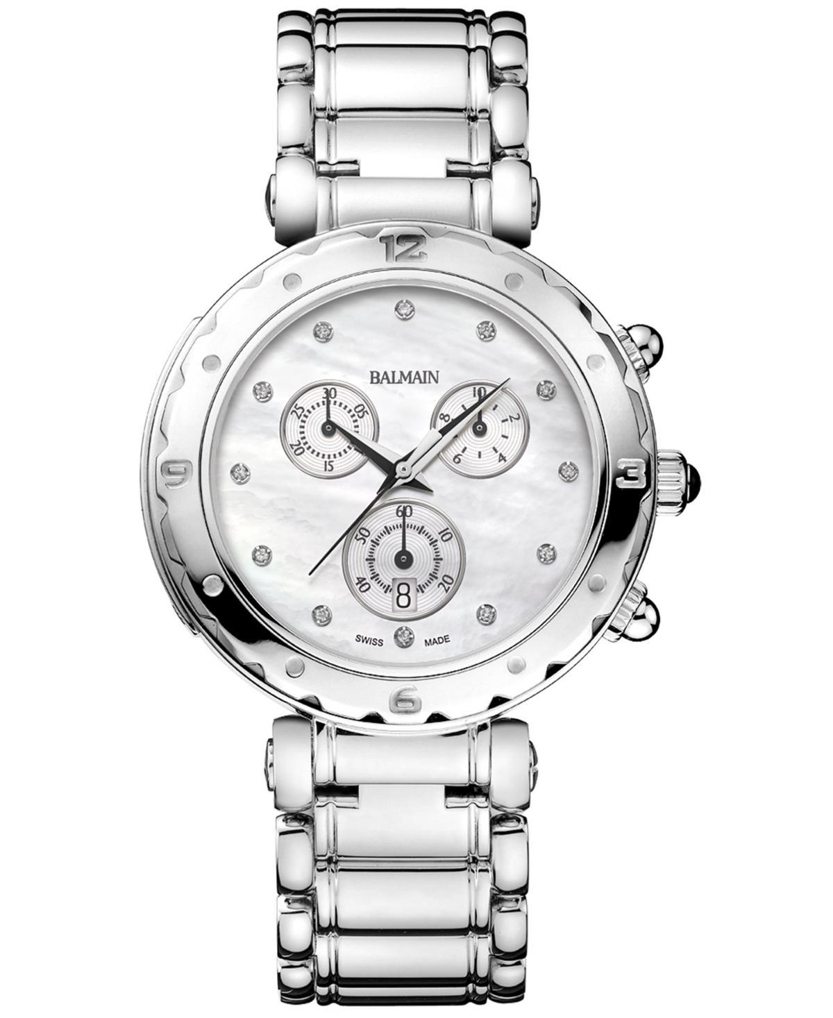 Balmain Womens Swiss Chronograph Balmainia Diamond (1/20 ct. t.w.) Stainless Steel Bracelet Watch 38mm Product Image