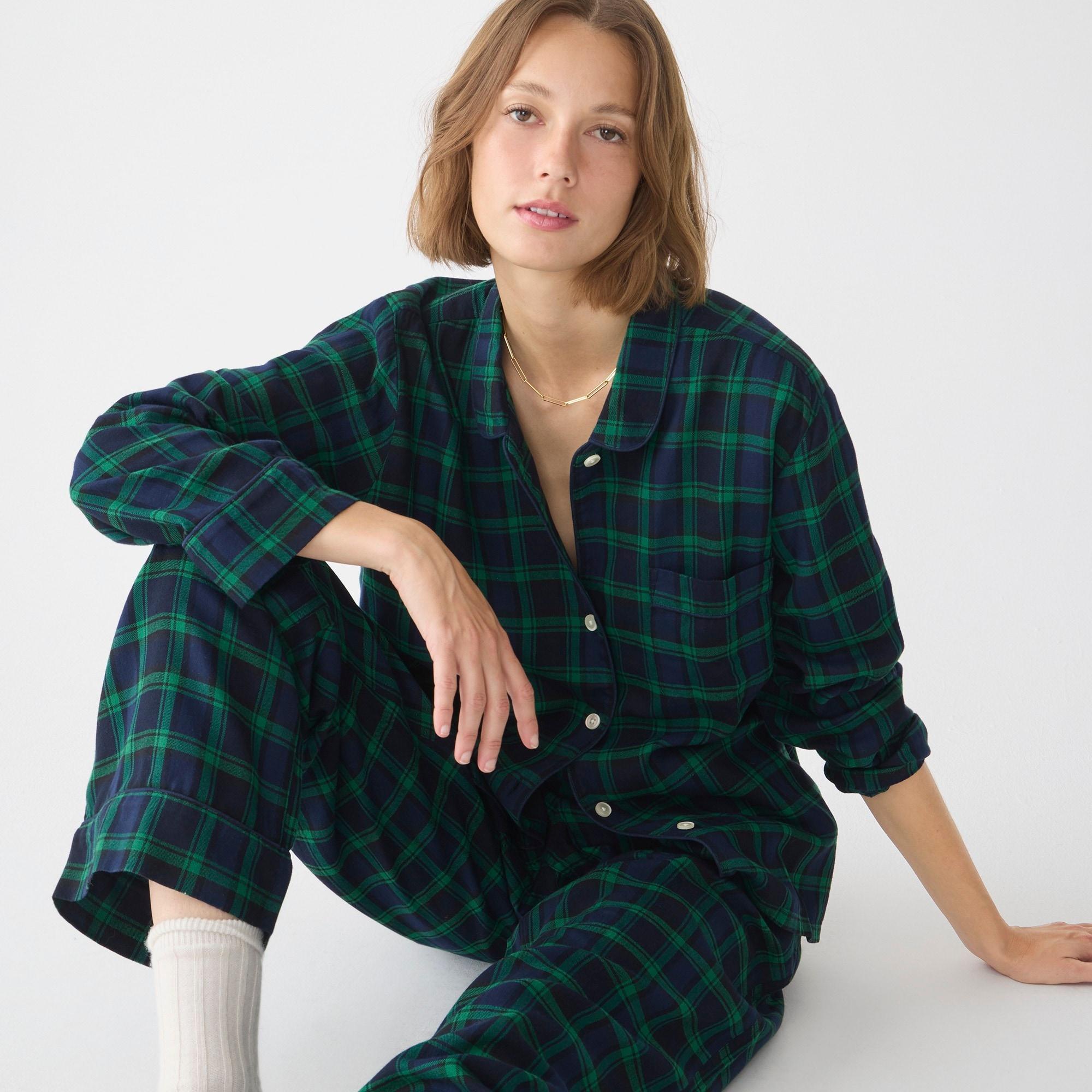 Flannel long-sleeve pajama pant set in Black Watch tartan Product Image