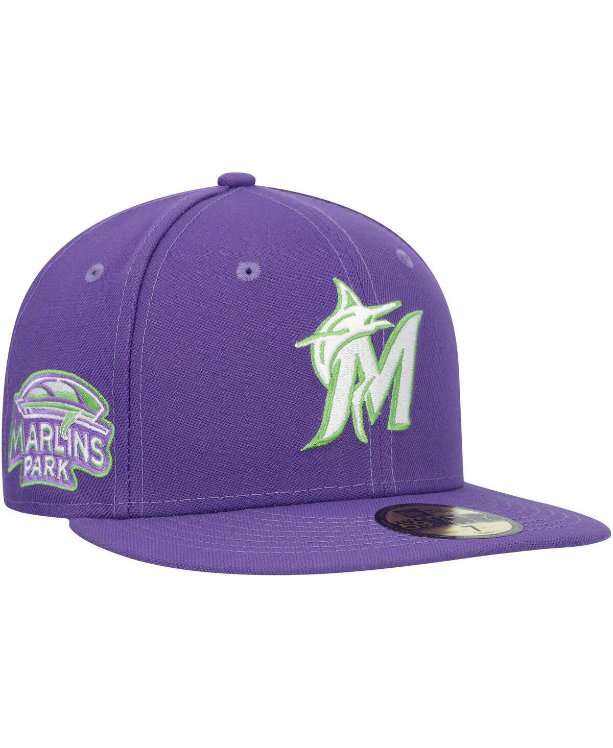 Mens New Era Purple Miami Marlins Lime Side Patch 59FIFTY Fitted Hat Product Image