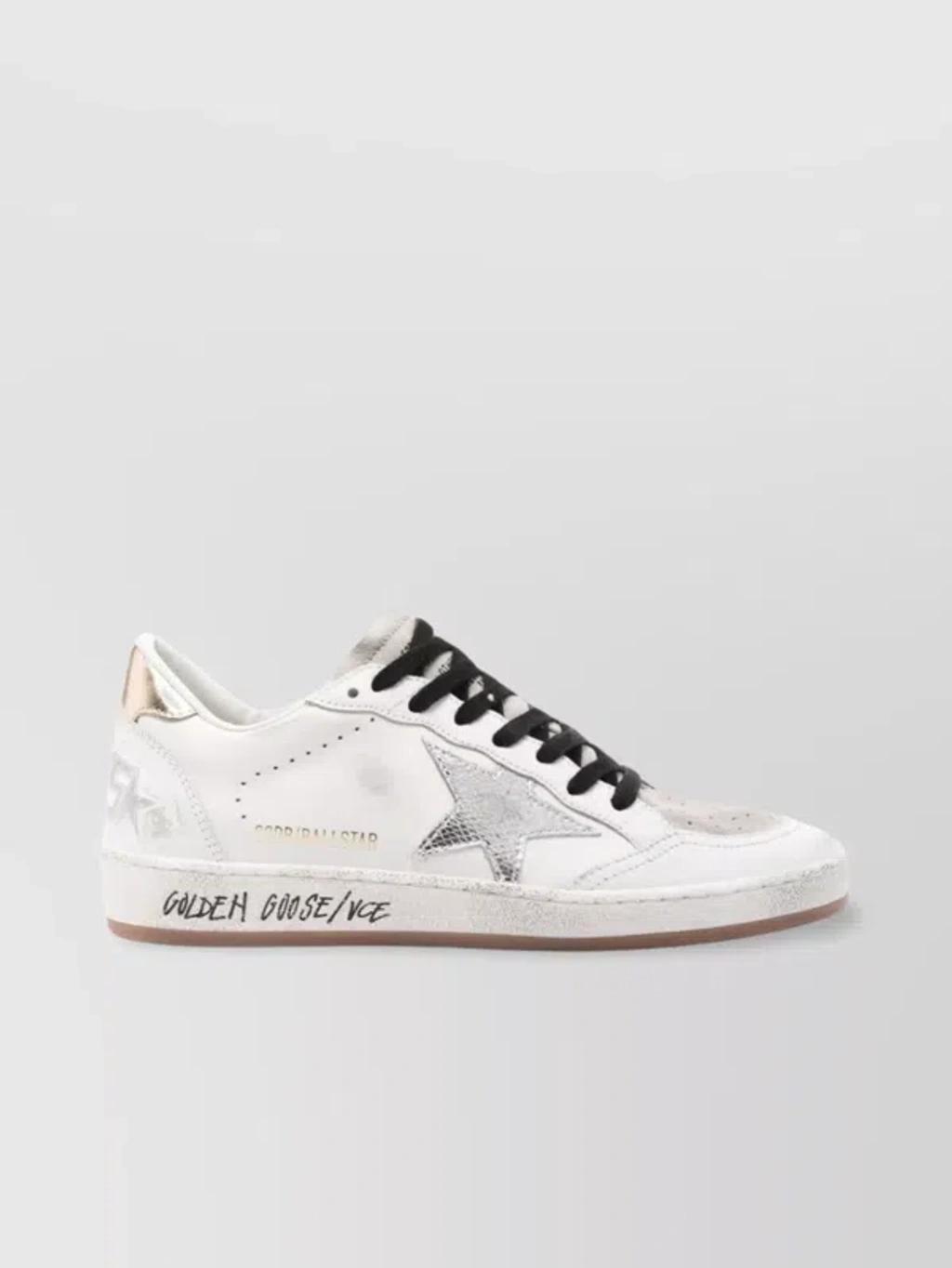 Distressed Leather Panelled Sneakers In White Product Image