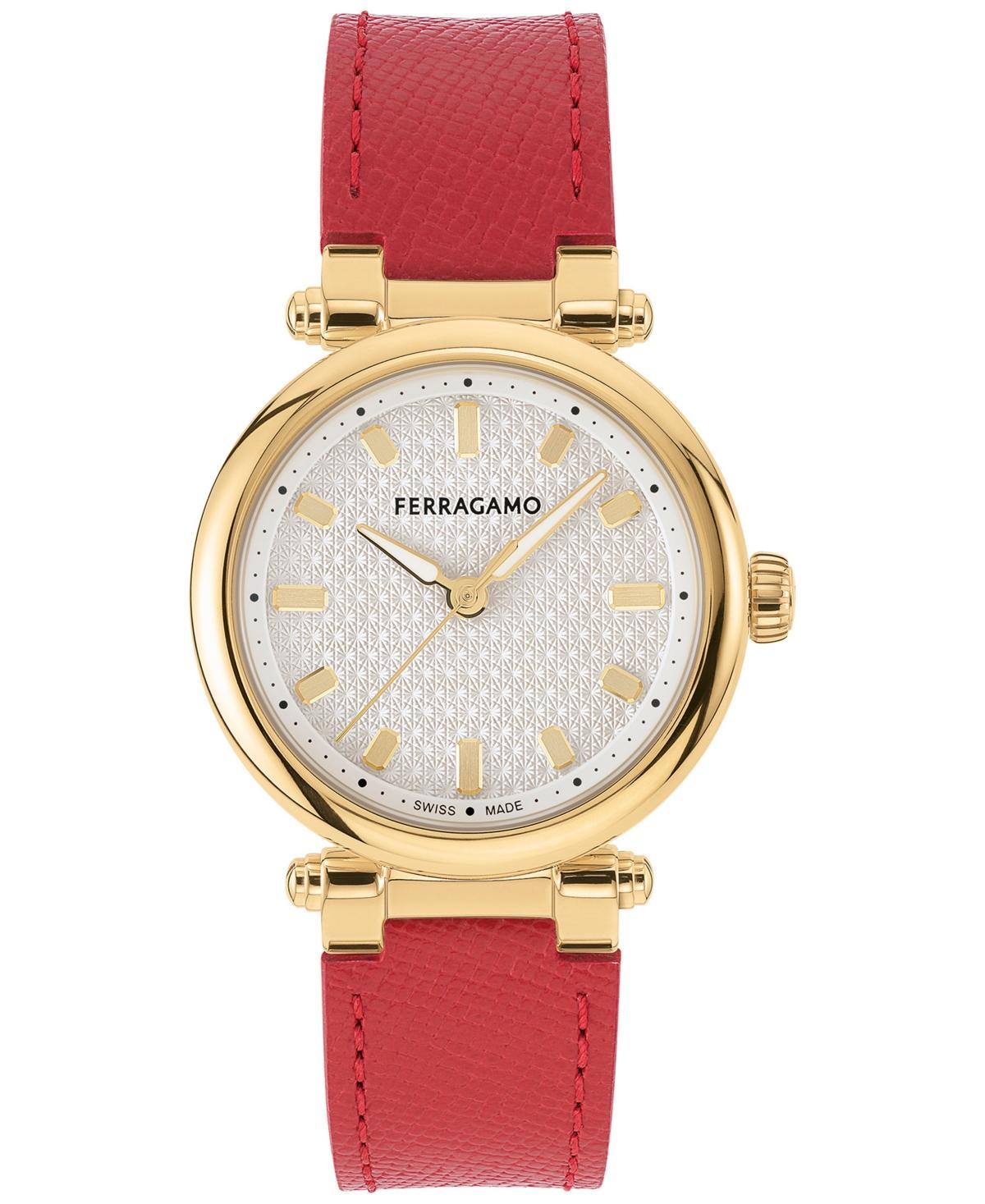 Salvatore Ferragamo Womens Swiss Red Leather Strap Watch 30mm Product Image