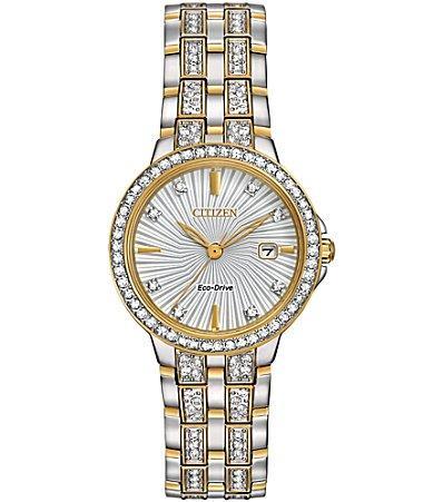 Citizen Womens Silhouette Crystal Three Hand Two Tone Stainless Steel Bracelet Watch Product Image