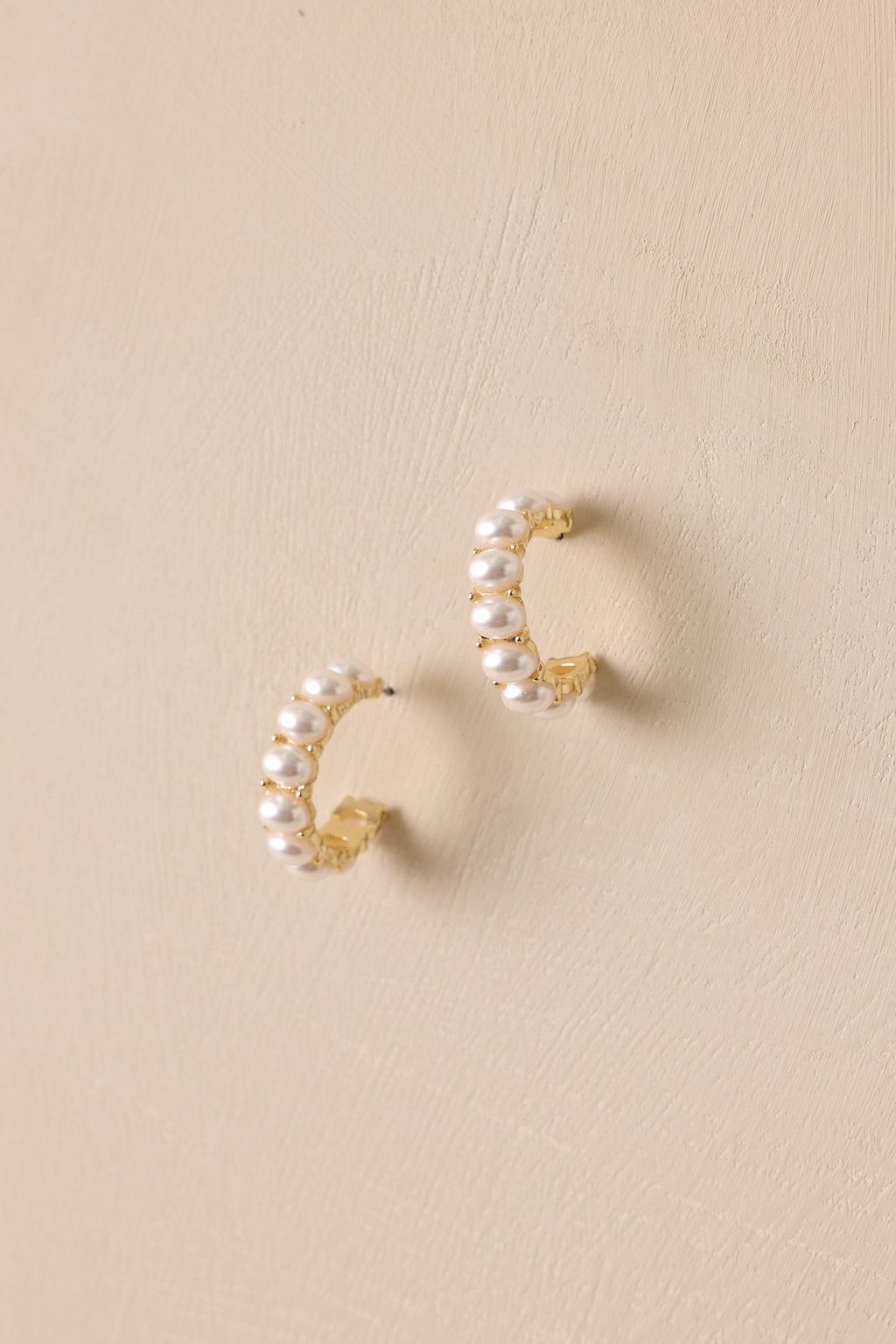 Never As It Seems Gold & Pearl Hoop Earrings Product Image