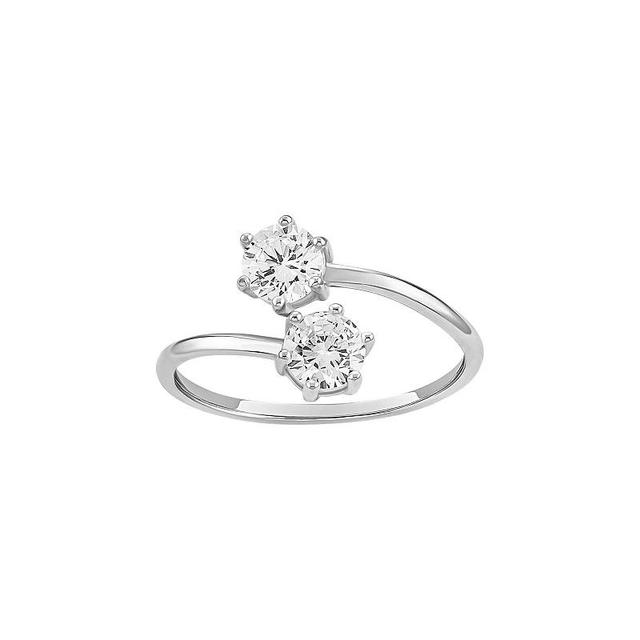 PRIMROSE Sterling Silver Cubic Zirconia Bypass Ring, Womens Sterling Silver White Product Image