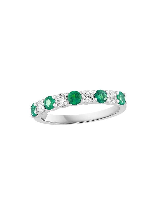 Womens 14K White Gold, Emerald & 1.0 TCW Diamond Band Ring Product Image