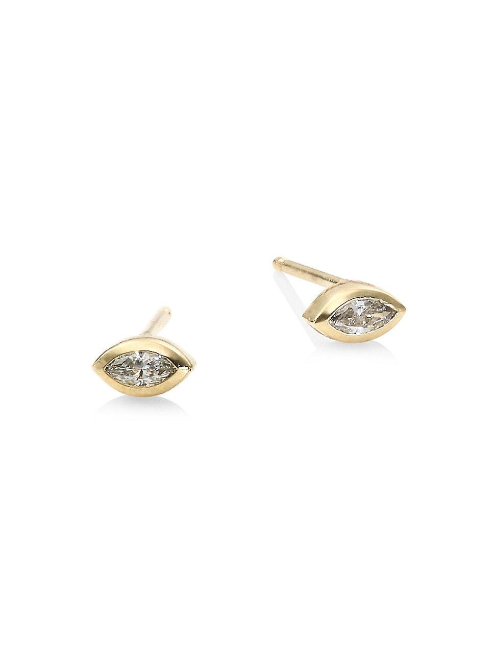 Womens Marquise Diamond & 14K Yellow Stud Earrings Product Image