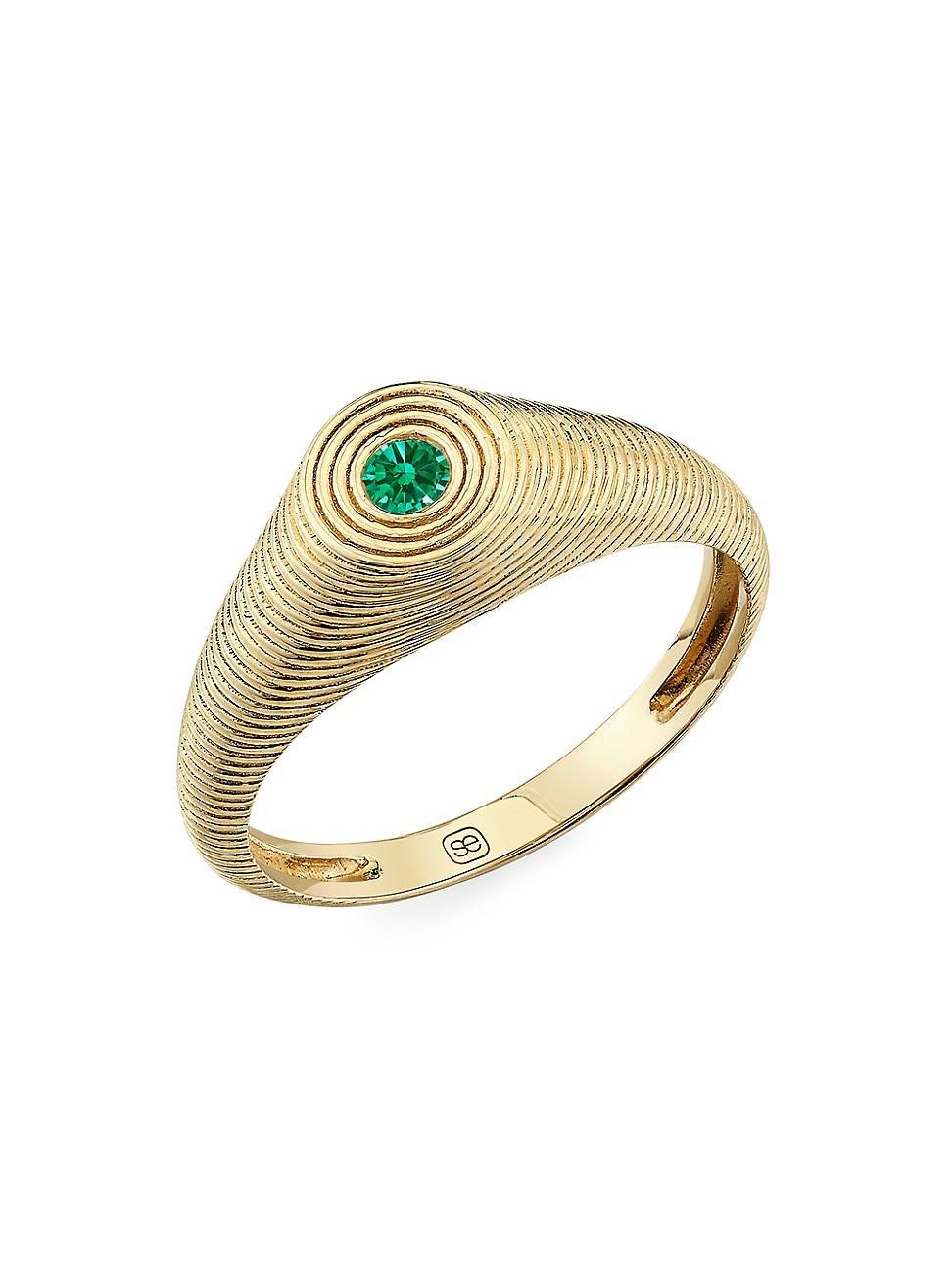 Womens 14K Yellow Gold & Emerald Signet Ring Product Image