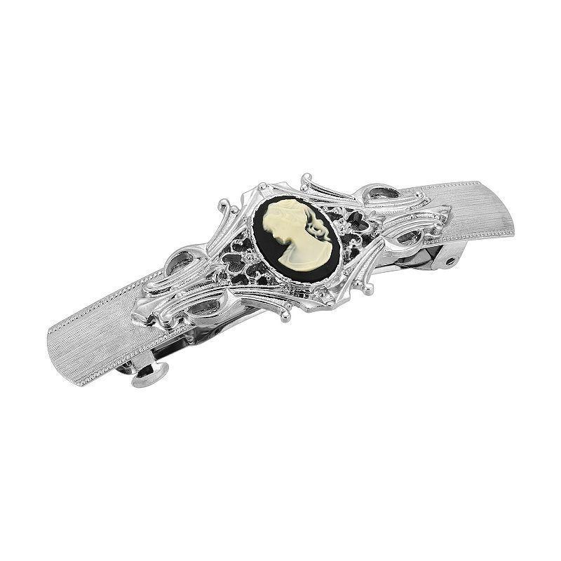 Womens Silver-Tone Cameo Oval Bar Barrette Product Image