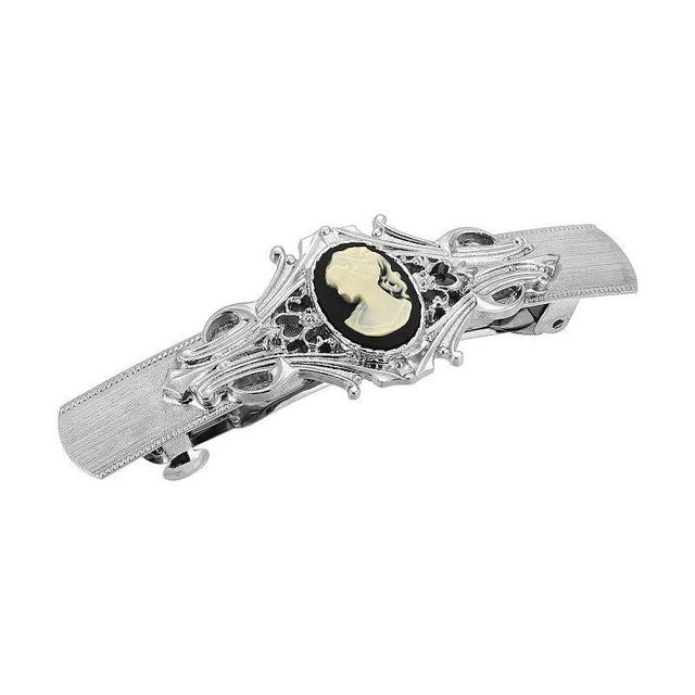 Womens Silver-Tone Cameo Oval Bar Barrette Product Image