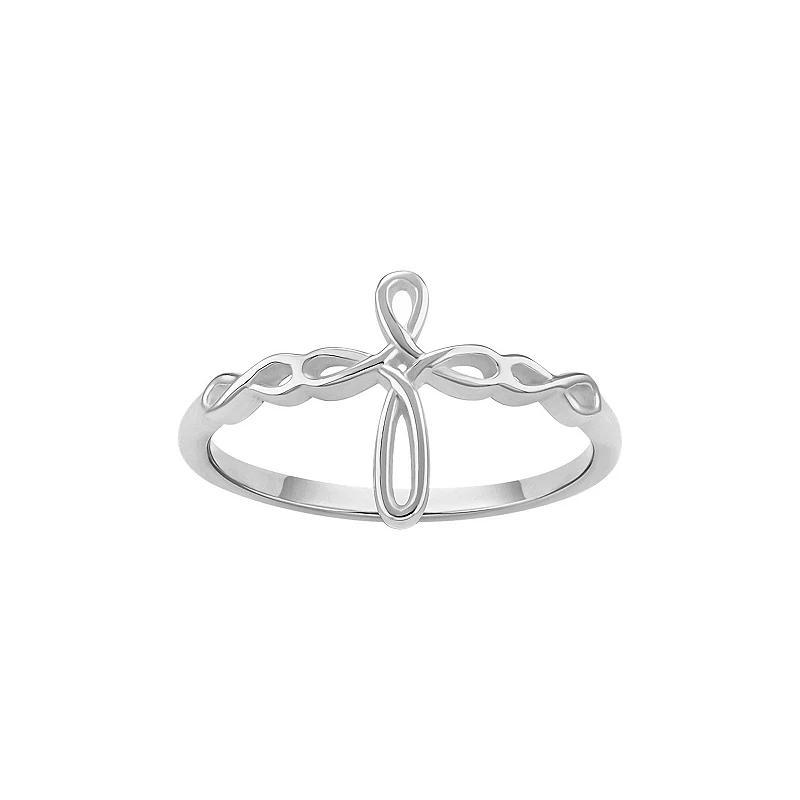 PRIMROSE Sterling Silver Polished Swirl Cross Band Ring, Womens Product Image