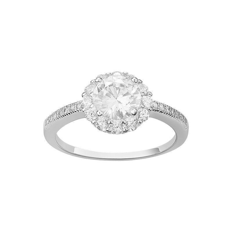 PRIMROSE Sterling Silver Cubic Zirconia Halo Ring, Womens Grey Product Image