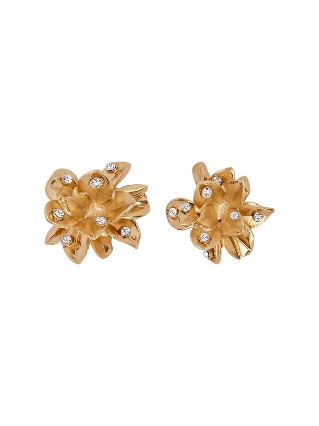 Womens Goldtone & Glass Crystal Flower Stud Earrings Product Image