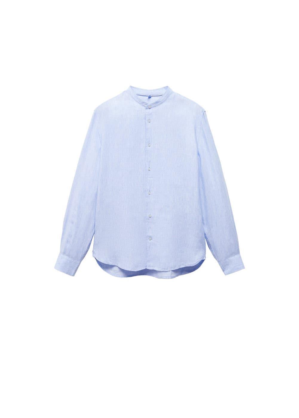 MANGO MAN - 100% linen Mao collar shirt sky blueMen Product Image