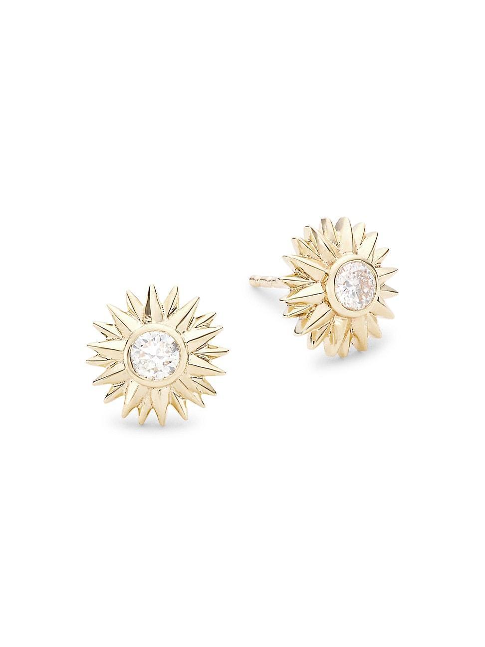 Womens 14K Yellow Gold & Diamond Sunflower Stud Earrings Product Image