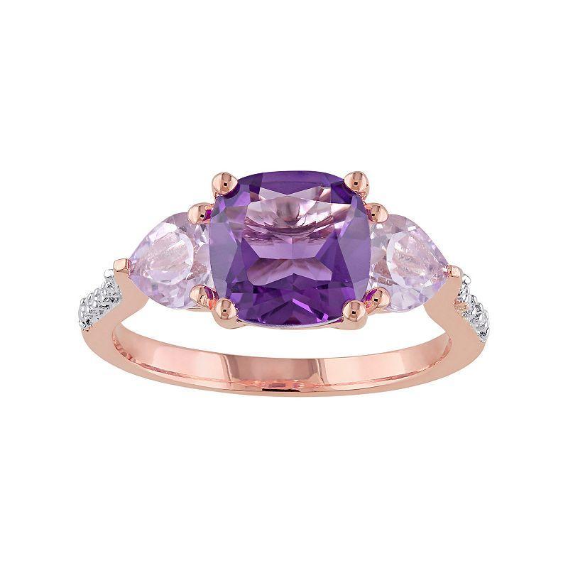 Stella Grace African Amethyst, Rose de France Amethyst & Diamond Accent Sterling Silver 3-Stone Ring, Womens Multicolor Product Image