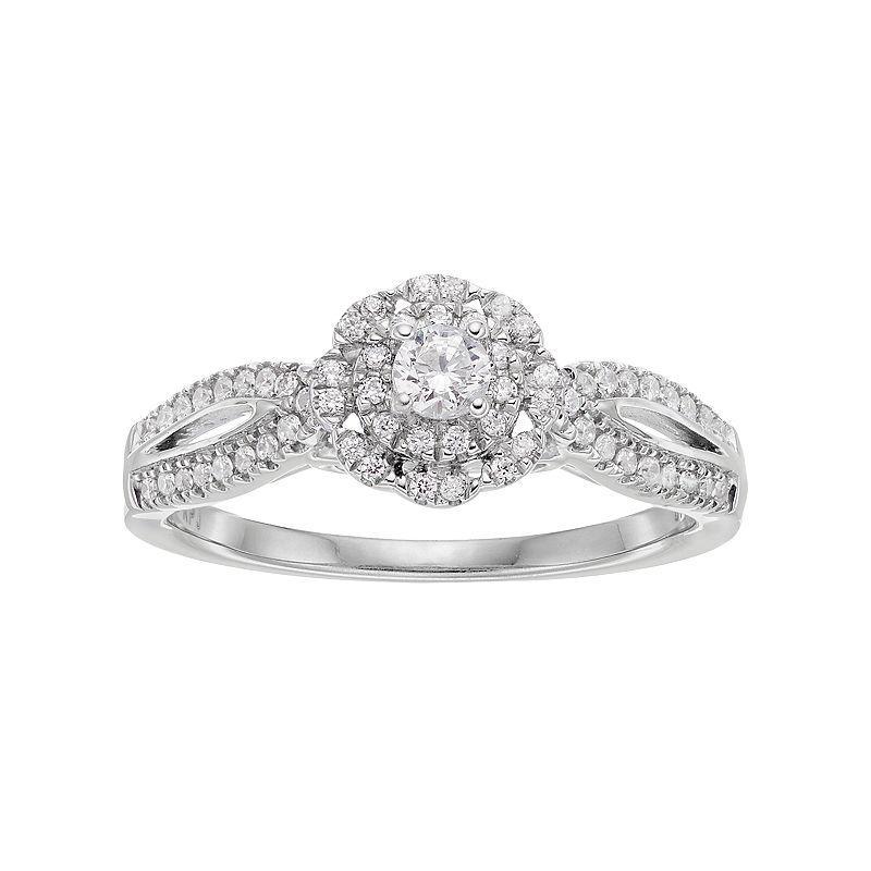 Simply Vera Vera Wang 14k White Gold 3/8 Carat T.W. Diamond Halo Engagement Ring, Womens Product Image