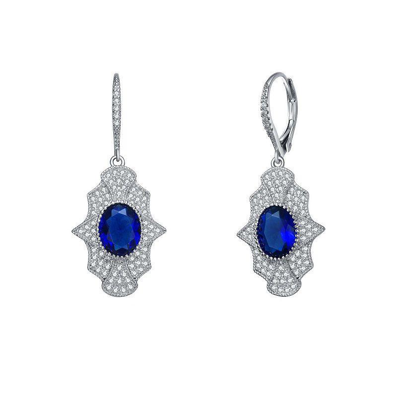 Sterling Silver Blue & White Cubic Zirconia Leverback Earrings, Womens Product Image