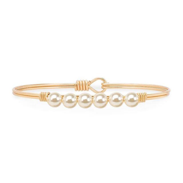 Luca + Danni Simulated Pearl Bangle Bracelet in Classic White, Womens Brass Tone Product Image