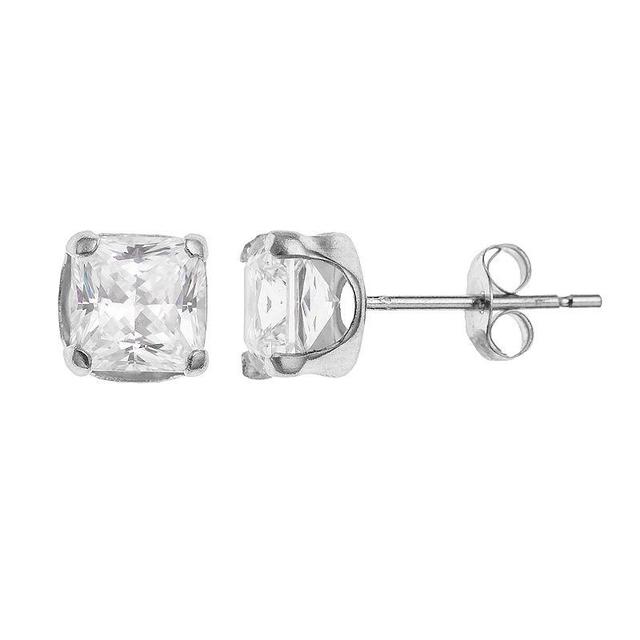 Taylor Grace 10k White Gold Cubic Zirconia Square Stud Earrings, Womens Product Image