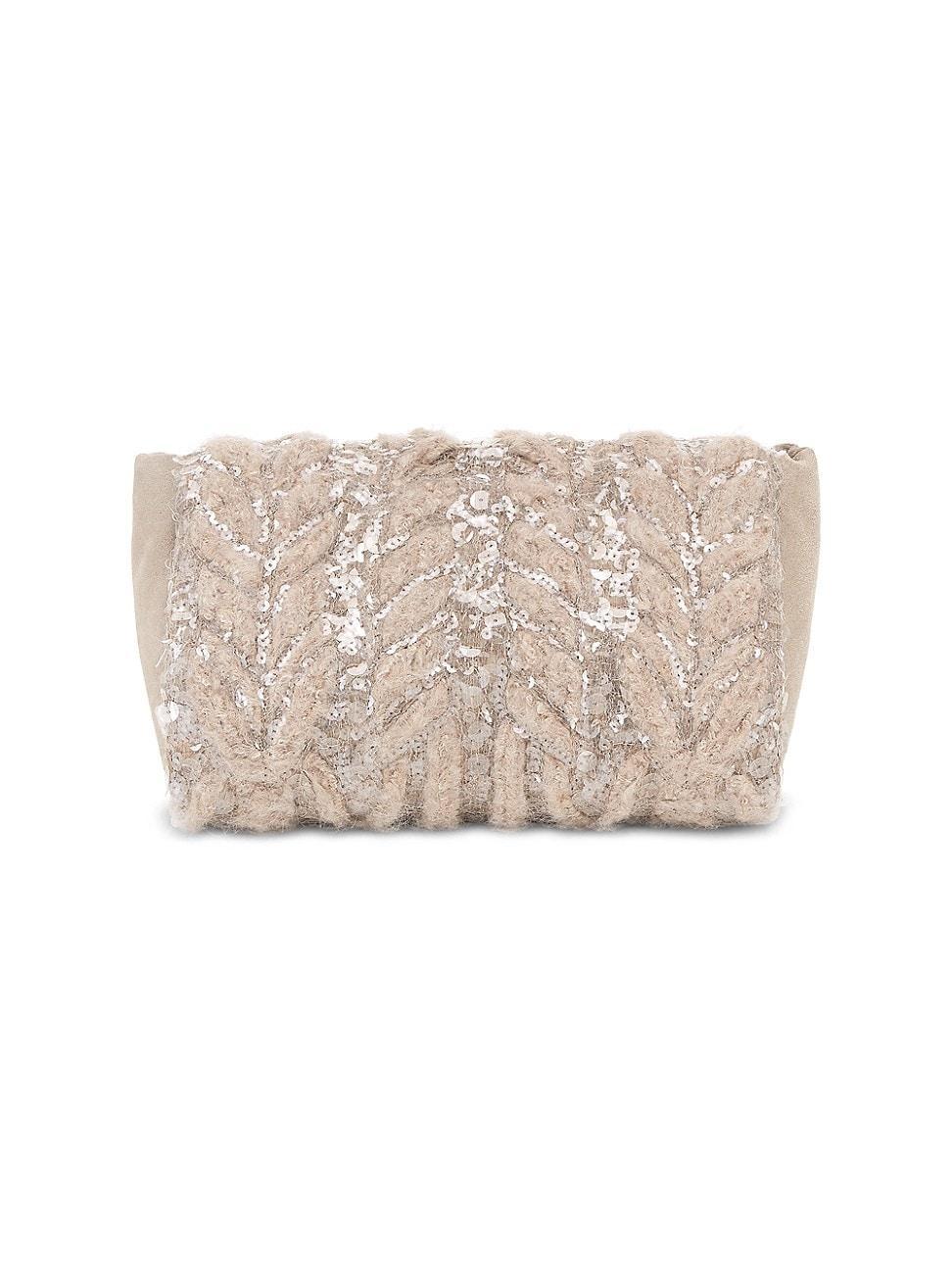 Womens Suede and Alpaca Clutch Bag with Dazzling Fern Embroidery Product Image