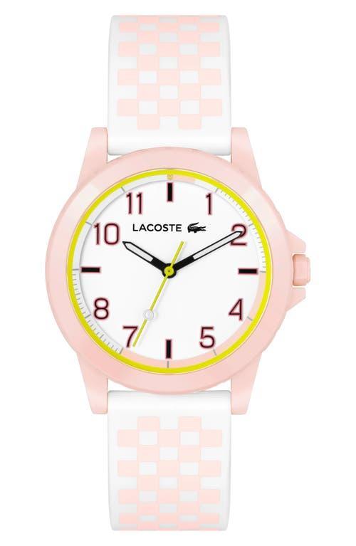 Lacoste Kids Rider Pink and White Checkered Print Silicone Strap Watch 36mm Product Image