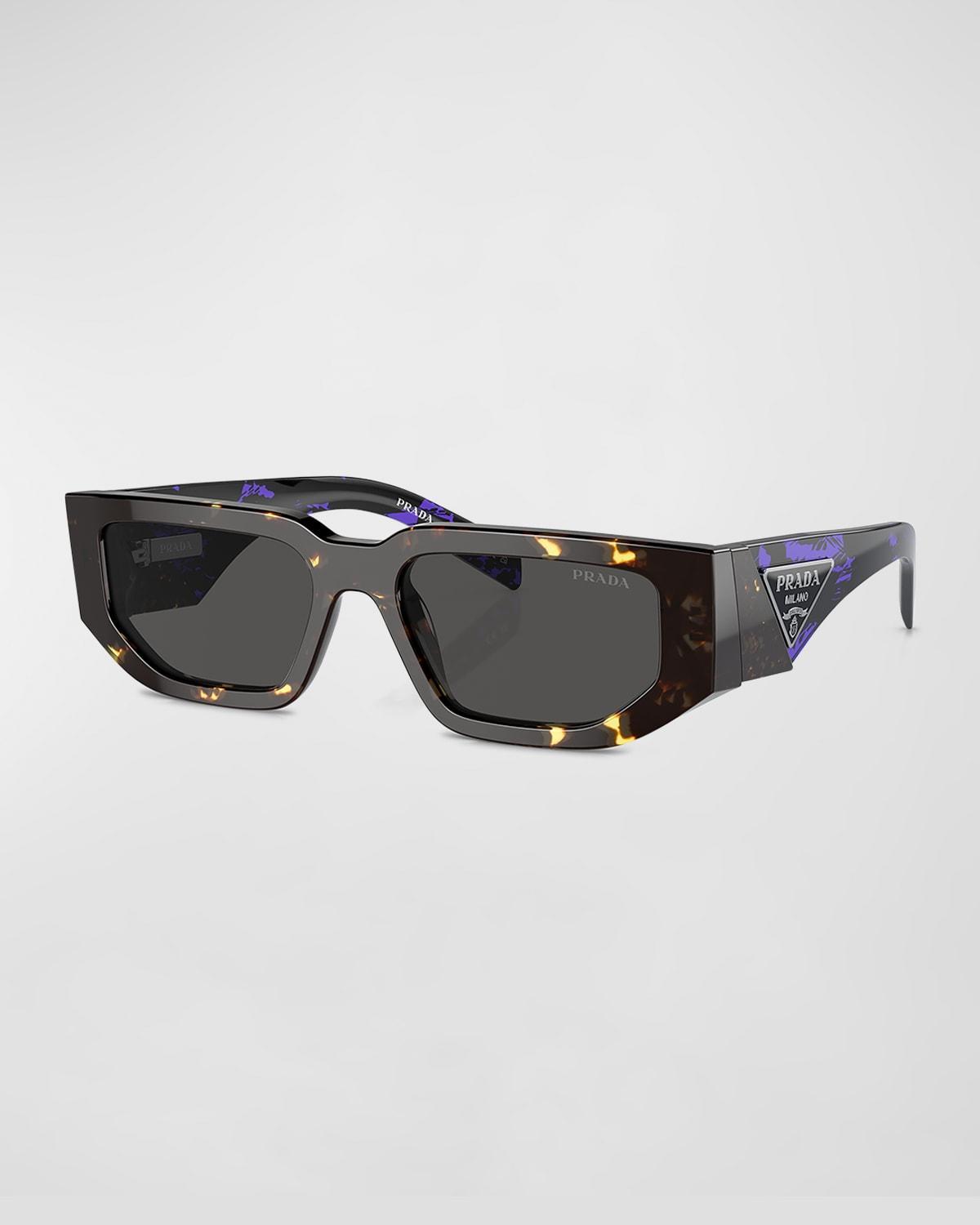 Prada Men's Triangle Logo Bicolor Rectangle Sunglasses - TORTOISE Product Image