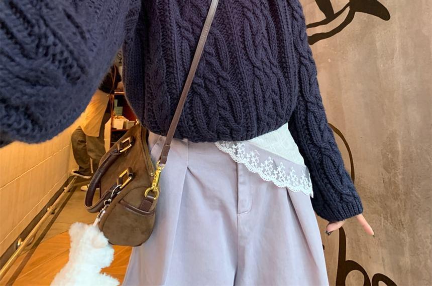 Oversized Cable-Knit Sweater / Cowl-Neck Dotted Top / Pleated Wide-Leg Pants Product Image