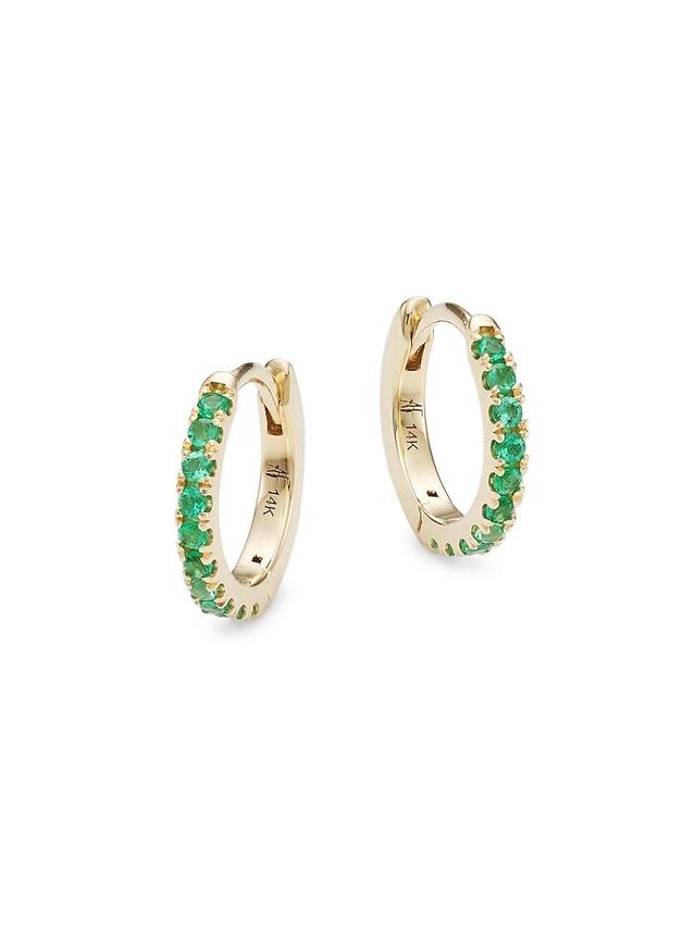 Womens Kat 14K Yellow Gold & Emerald Huggie Hoop Earrings Product Image