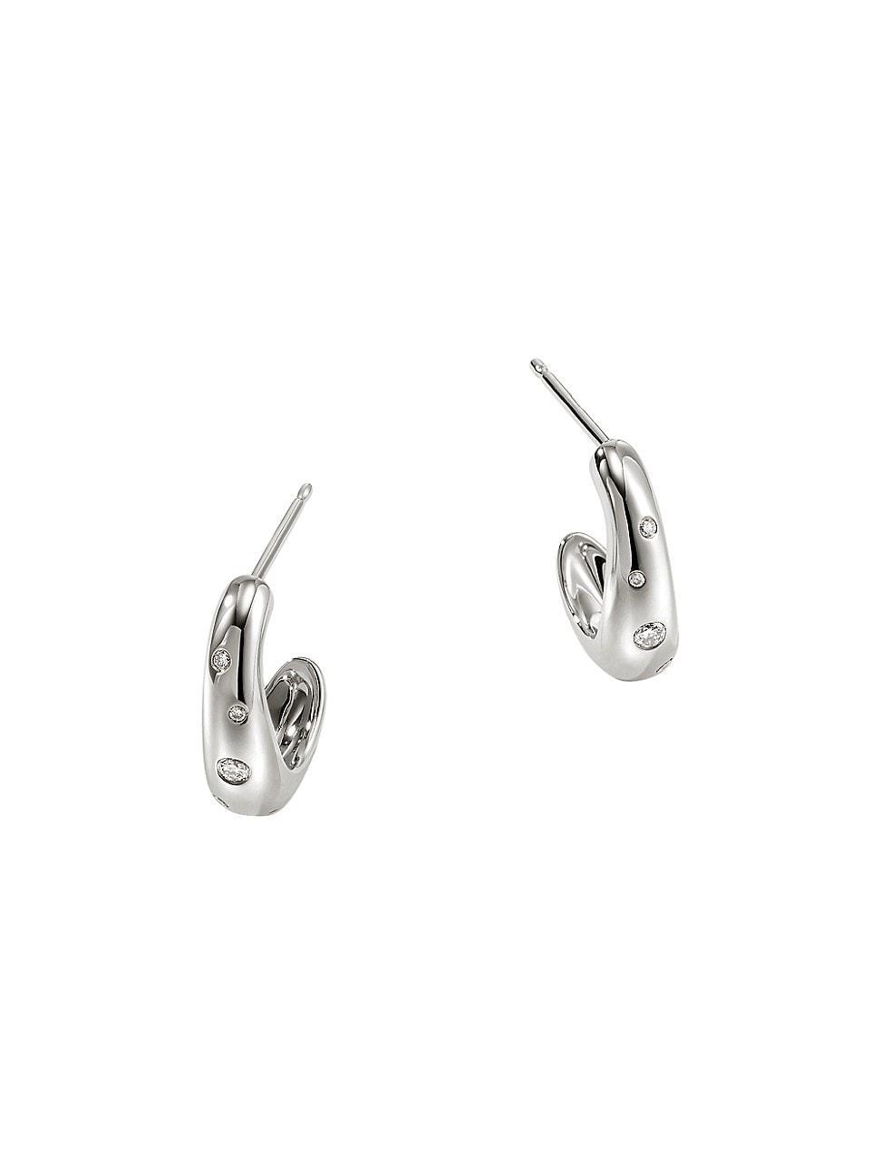 Womens Surf Sterling Silver & 0.12 TCW Diamond Small Wavy Hoop Earrings Product Image