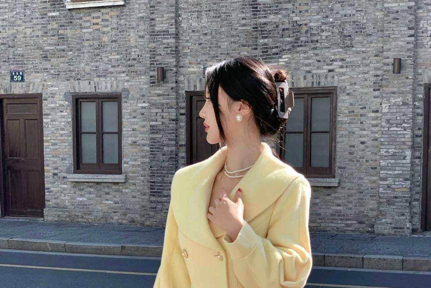 Shawl Collar Plain Midi Double Breasted Coat Product Image