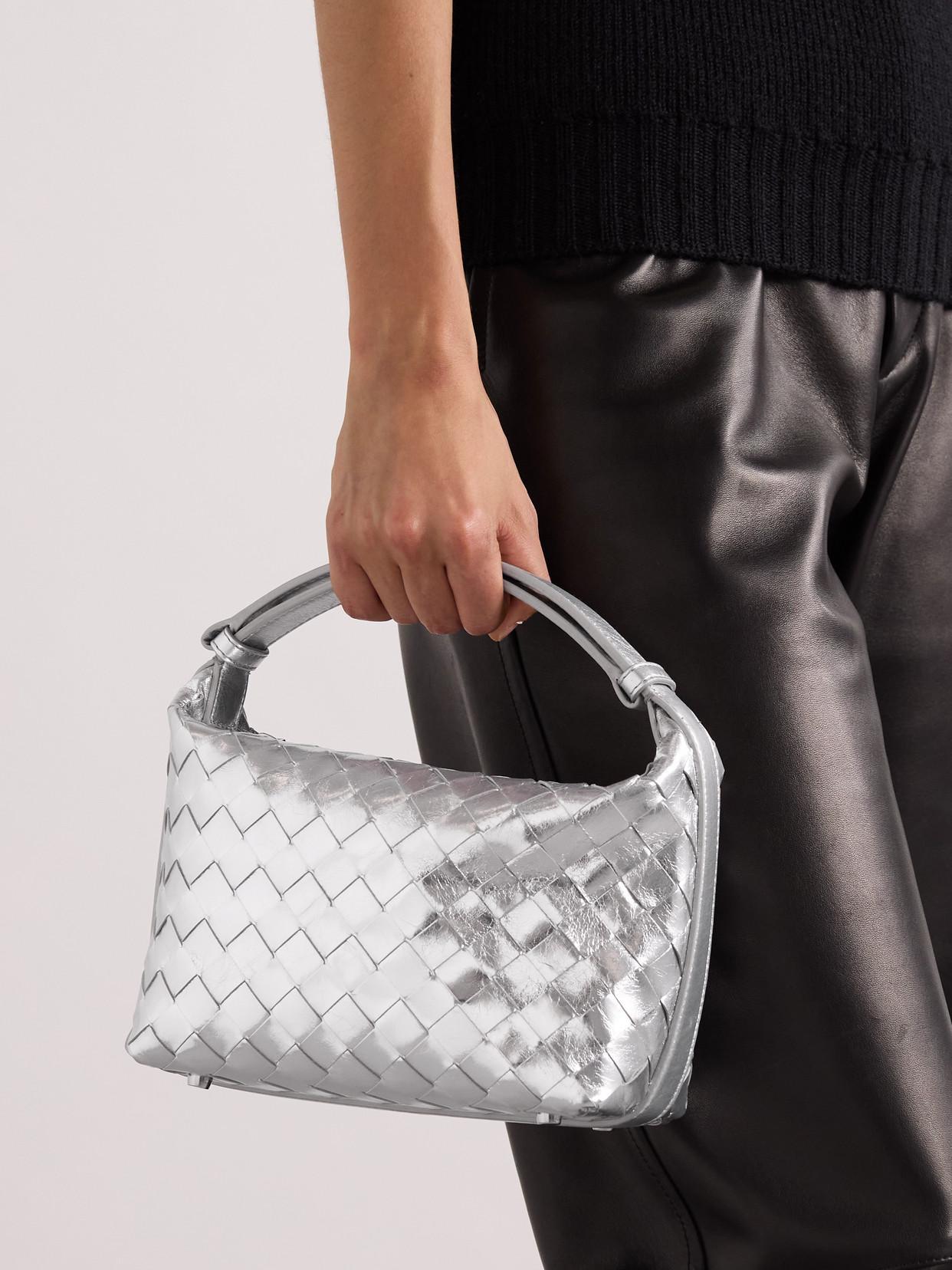 BOTTEGA VENETA Mini Wallace Intrecciato Metallic Leather Shoulder Bag In Silver Product Image