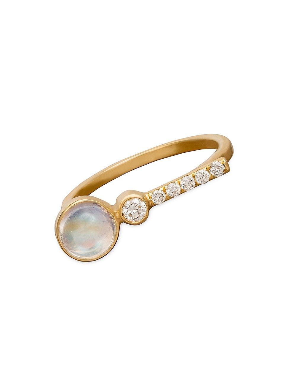 Womens Spark 18K Yellow Gold, Moonstone & Diamond Bar Ring Product Image