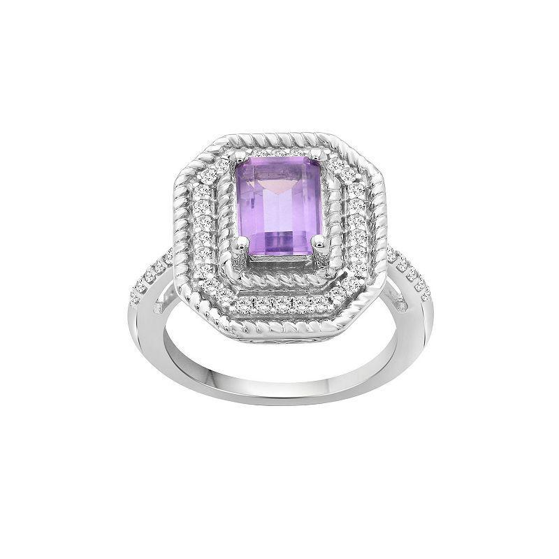 Jewelexcess Sterling Silver Amethyst & 1/3 Carat T.W. Diamond Halo Ring, Womens Product Image