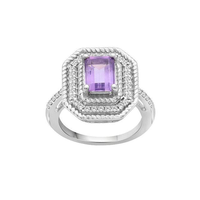 Jewelexcess Sterling Silver Amethyst & 1/3 Carat T.W. Diamond Halo Ring, Womens White Product Image