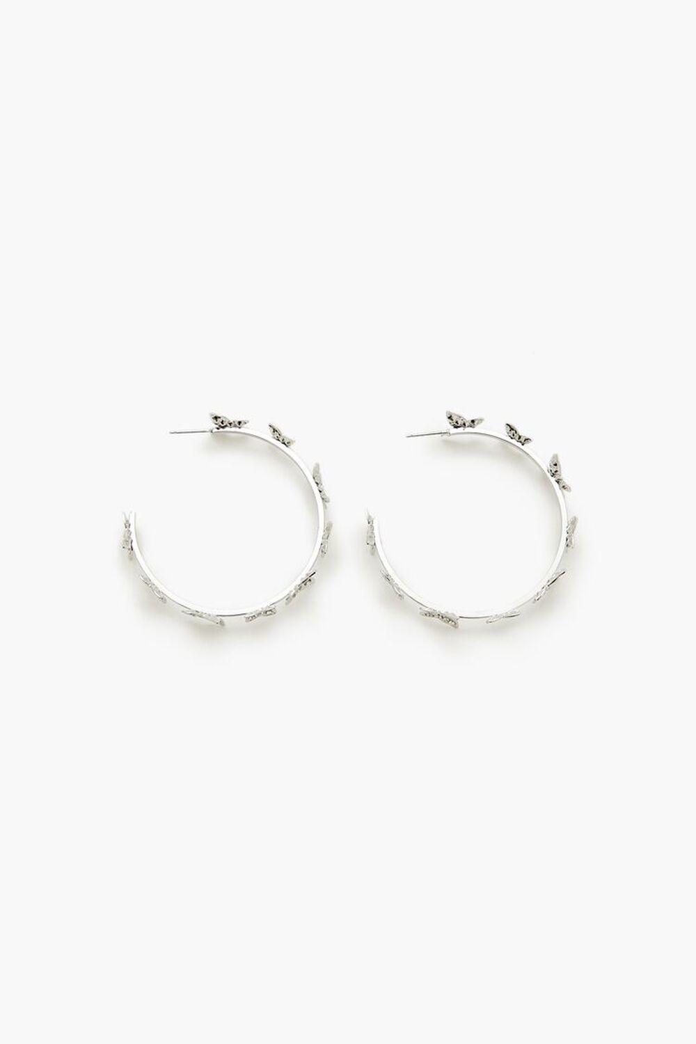 Rhinestone Butterfly Hoop Earrings | Forever 21 Product Image