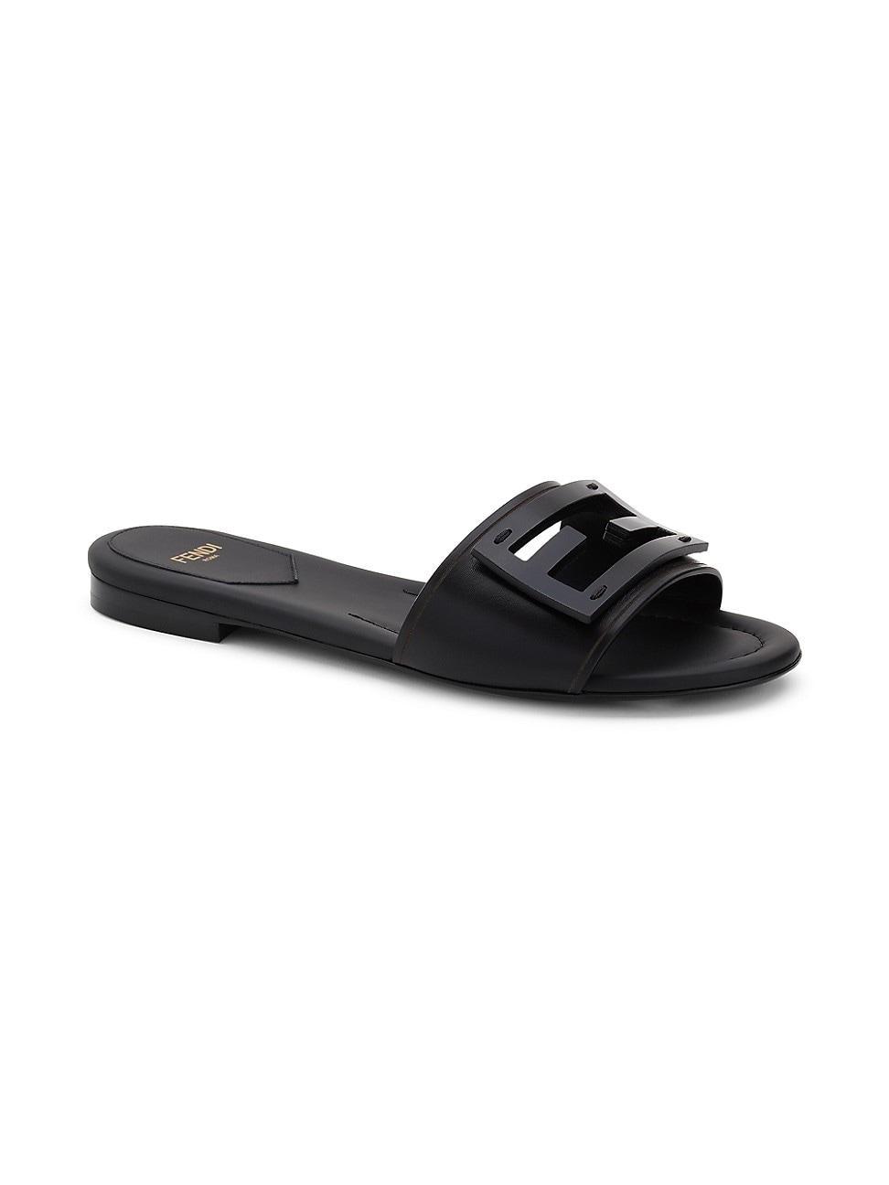 Womens Logo Leather Slide Sandals Product Image